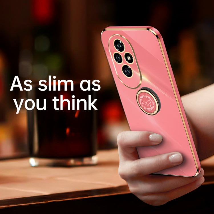 For Honor 200 XINLI Straight 6D Plating Gold Edge TPU Shockproof Case with Ring Holder(Black)