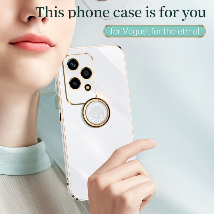 For Honor 200 Lite Global XINLI Straight 6D Plating Gold Edge TPU Shockproof Case with Ring Holder(Mint Green)