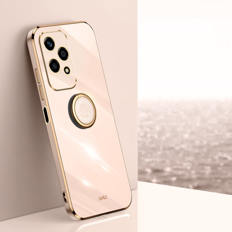 For Honor 200 Lite Global XINLI Straight 6D Plating Gold Edge TPU Shockproof Case with Ring Holder(Pink)