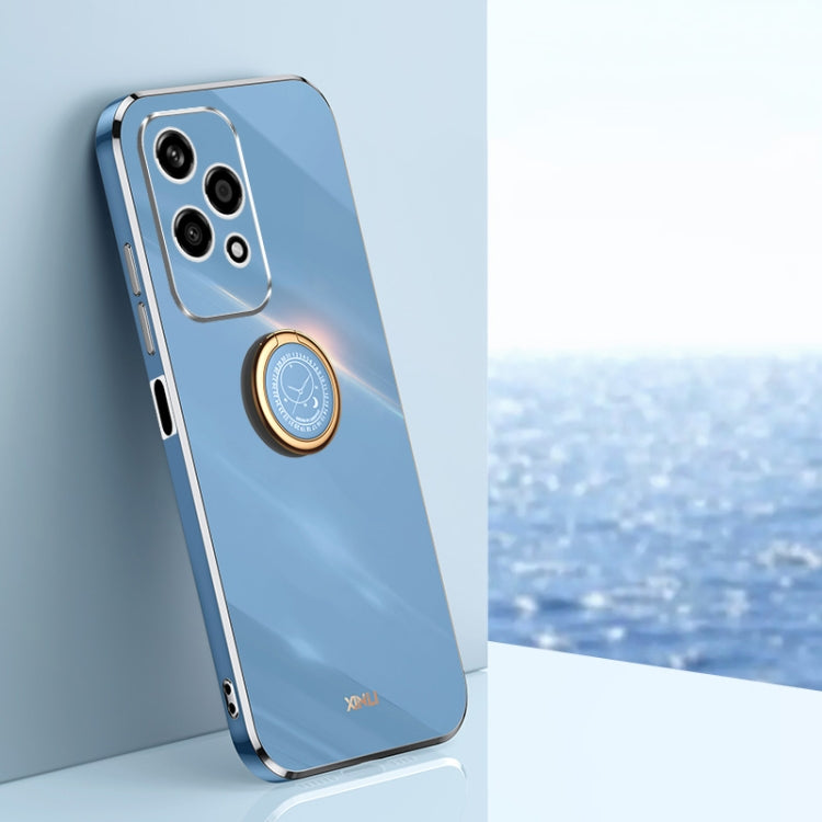For Honor 200 Lite Global XINLI Straight 6D Plating Gold Edge TPU Shockproof Case with Ring Holder(Celestial Blue)