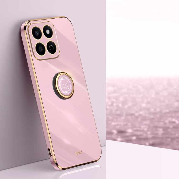 For Honor Play 60 Plus XINLI Straight 6D Plating Gold Edge TPU Shockproof Case with Ring Holder(Cherry Purple)