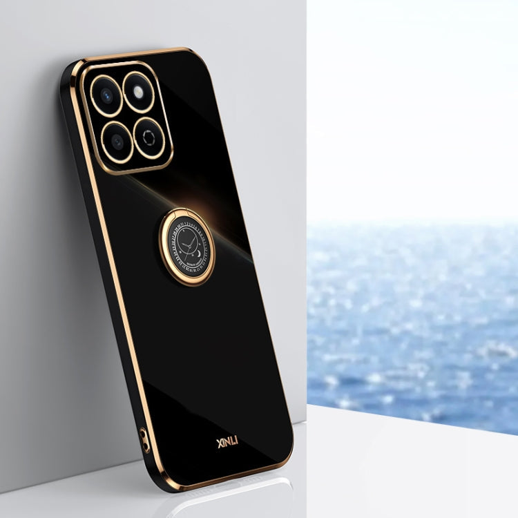 For Honor Play 60 Plus XINLI Straight 6D Plating Gold Edge TPU Shockproof Case with Ring Holder(Black)