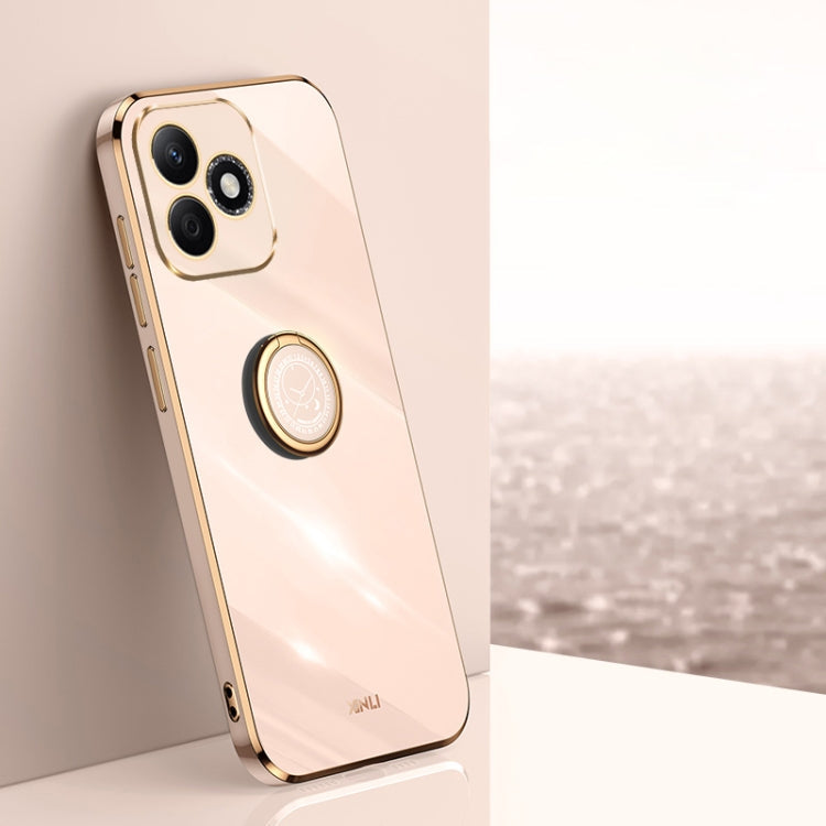 For Honor X60i XINLI Straight 6D Plating Gold Edge TPU Shockproof Case with Ring Holder(Pink)
