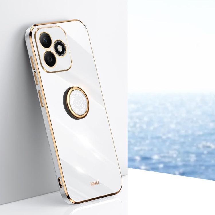 For Honor X60i XINLI Straight 6D Plating Gold Edge TPU Shockproof Case with Ring Holder(White)