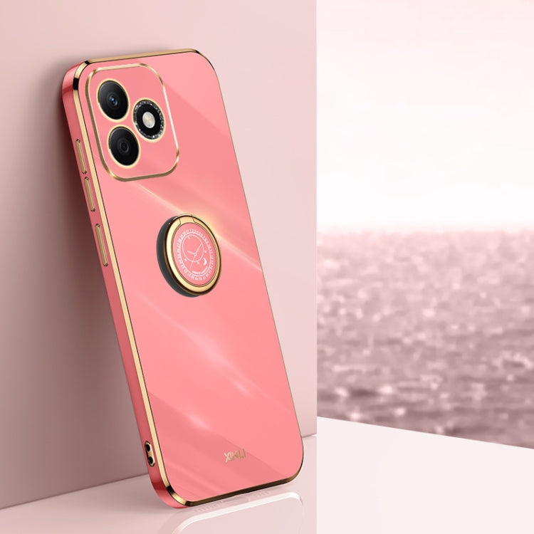 For Honor X60i XINLI Straight 6D Plating Gold Edge TPU Shockproof Case with Ring Holder(Hawthorn Red)