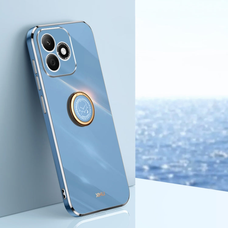 For Honor X60i XINLI Straight 6D Plating Gold Edge TPU Shockproof Case with Ring Holder(Celestial Blue)