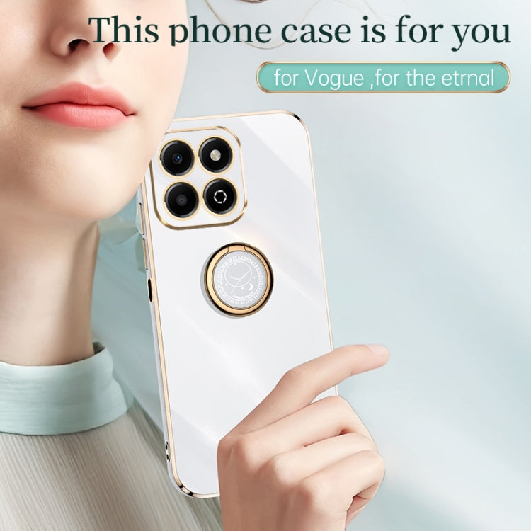 For Honor X6b XINLI Straight 6D Plating Gold Edge TPU Shockproof Case with Ring Holder(Mint Green)