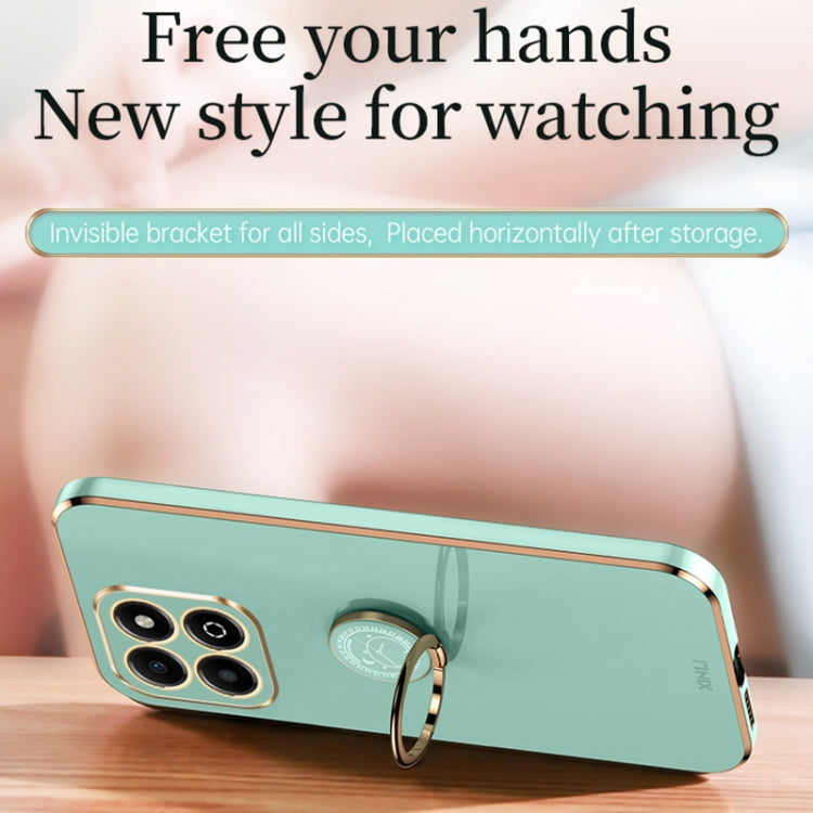 For Honor X6b XINLI Straight 6D Plating Gold Edge TPU Shockproof Case with Ring Holder(Mint Green)
