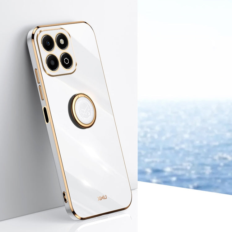For Honor X6b XINLI Straight 6D Plating Gold Edge TPU Shockproof Case with Ring Holder(White)