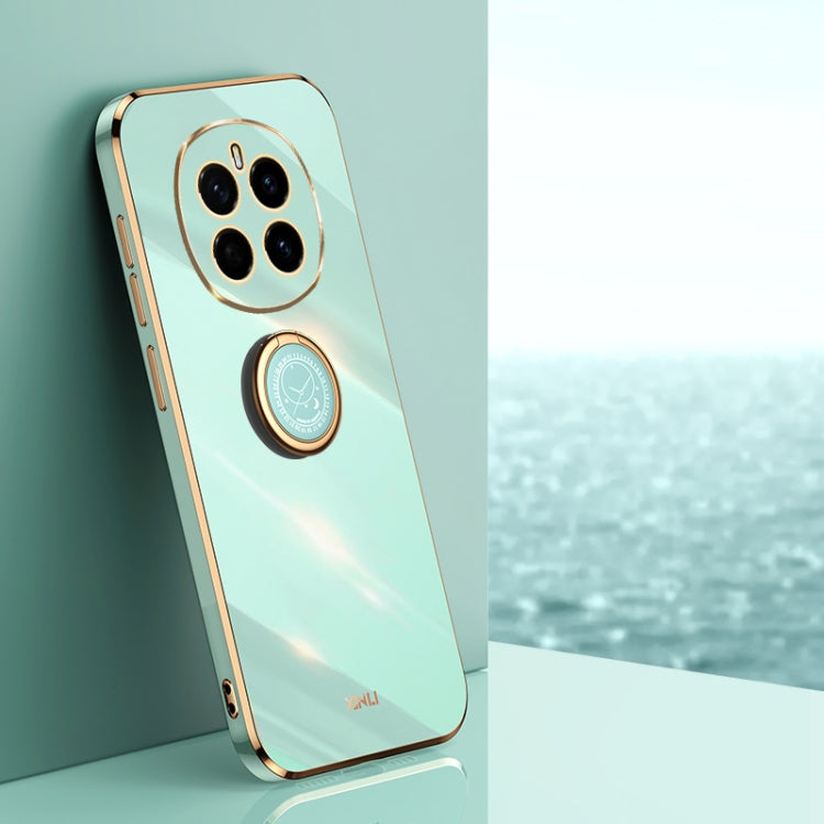 For Honor Magic7 XINLI Straight 6D Plating Gold Edge TPU Shockproof Case with Ring Holder(Mint Green)