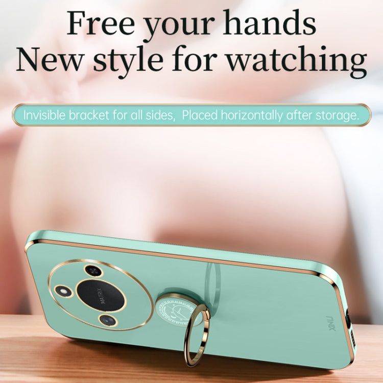 For Honor X60 XINLI Straight 6D Plating Gold Edge TPU Shockproof Case with Ring Holder(Mint Green)
