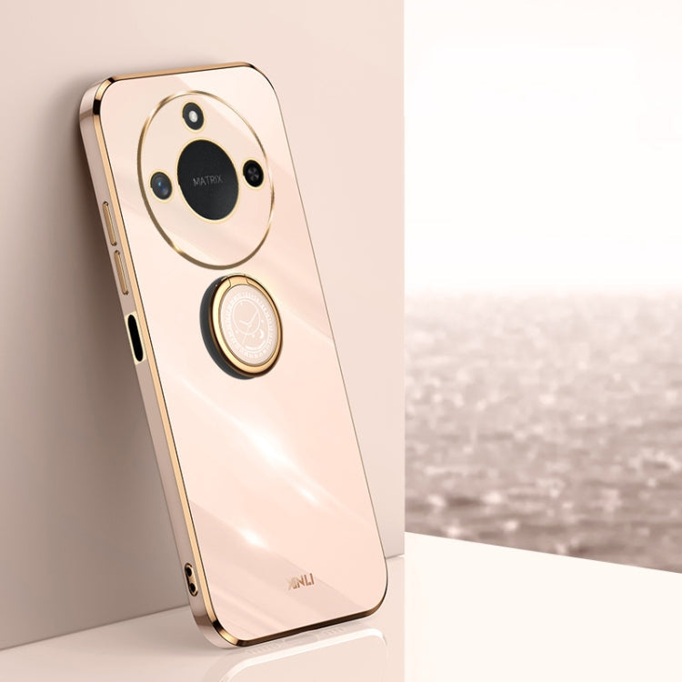For Honor X60 XINLI Straight 6D Plating Gold Edge TPU Shockproof Case with Ring Holder(Pink)