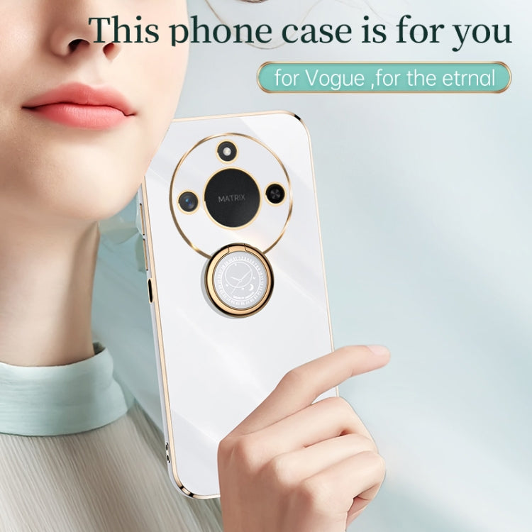For Honor X60 XINLI Straight 6D Plating Gold Edge TPU Shockproof Case with Ring Holder(Pink)