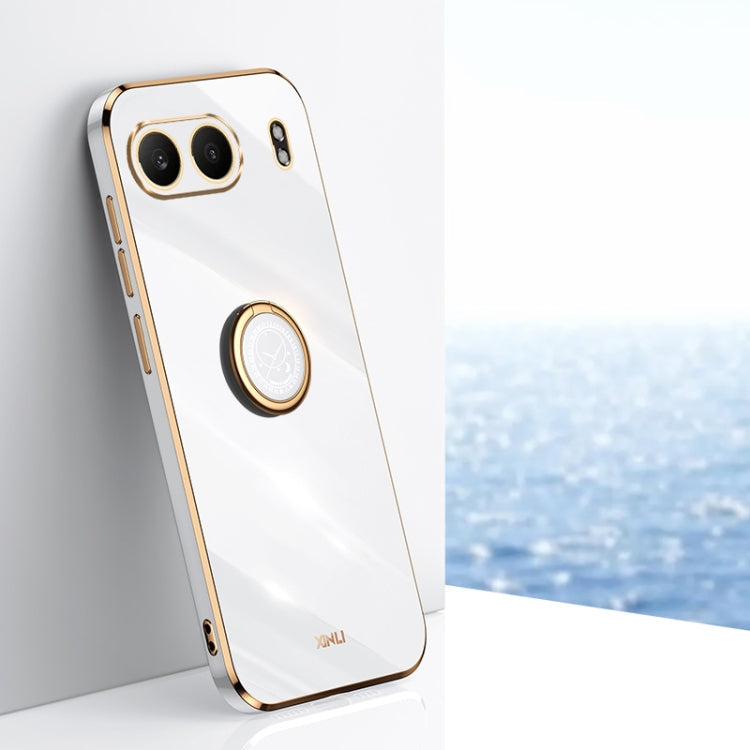 For OnePlus Nord 4 XINLI Straight Edge 6D Electroplate TPU Phone Case with Ring Holder(White)