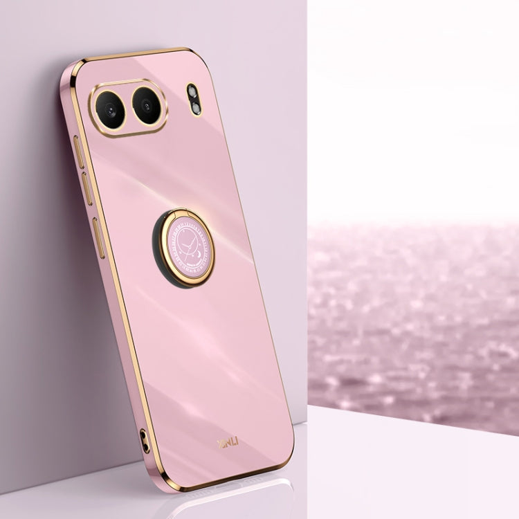 For OnePlus Nord 4 XINLI Straight Edge 6D Electroplate TPU Phone Case with Ring Holder(Cherry Purple)