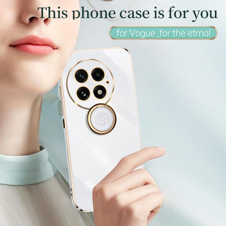 For OnePlus 13 XINLI Straight Edge 6D Electroplate TPU Phone Case with Ring Holder(White)