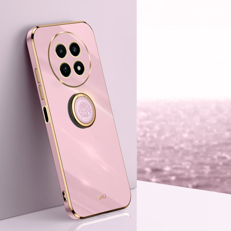 For Realme 12 5G XINLI Straight Edge 6D Electroplate TPU Phone Case with Ring Holder(Cherry Purple)