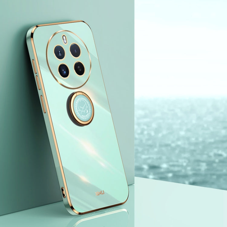 For Realme 12+ XINLI Straight Edge 6D Electroplate TPU Phone Case with Ring Holder(Mint Green)