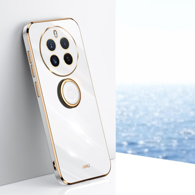 For Realme 12 Pro+ XINLI Straight Edge 6D Electroplate TPU Phone Case with Ring Holder(White)