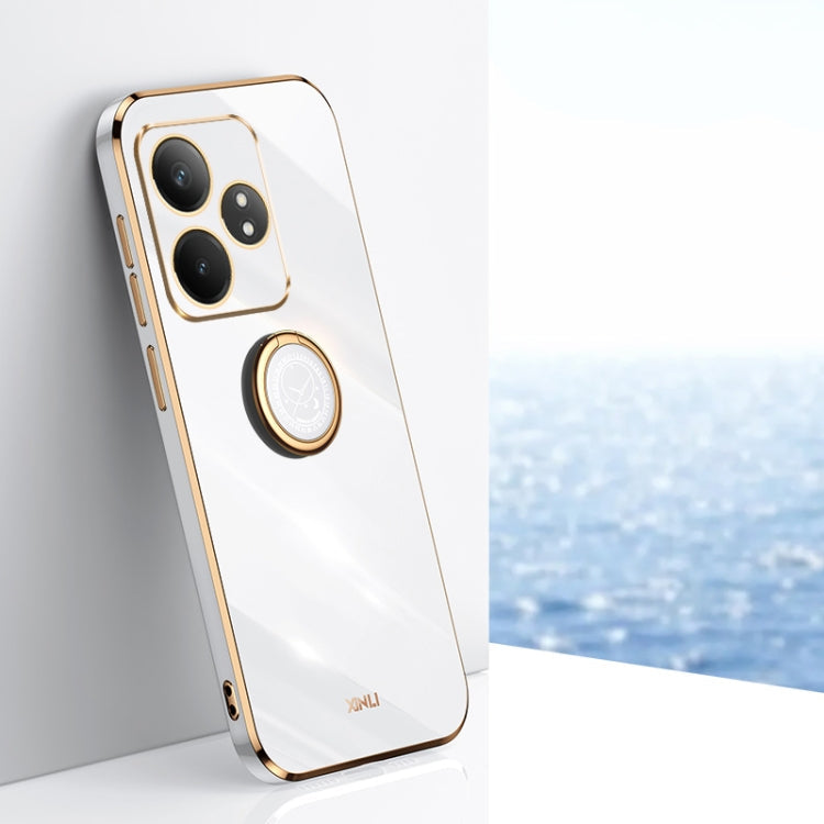 For Realme GT Neo6 XINLI Straight Edge 6D Electroplate TPU Phone Case with Ring Holder(White)