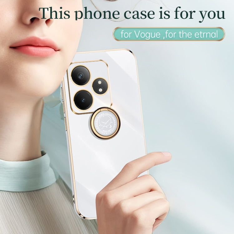 For Realme GT Neo6 XINLI Straight Edge 6D Electroplate TPU Phone Case with Ring Holder(White)