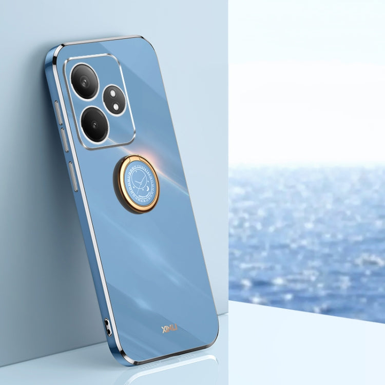For Realme GT Neo6 XINLI Straight Edge 6D Electroplate TPU Phone Case with Ring Holder(Celestial Blue)