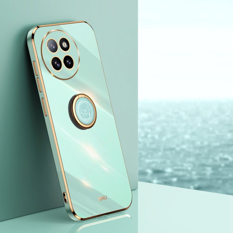 For Xiaomi Civi 4 Pro XINLI Straight Edge 6D Electroplate TPU Phone Case with Ring Holder(Mint Green)
