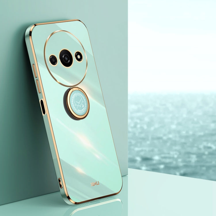 For Xiaomi Redmi A3 XINLI Straight Edge 6D Electroplate TPU Phone Case with Ring Holder(Mint Green)