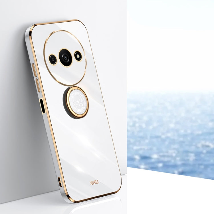 For Xiaomi Redmi A3 XINLI Straight Edge 6D Electroplate TPU Phone Case with Ring Holder(White)