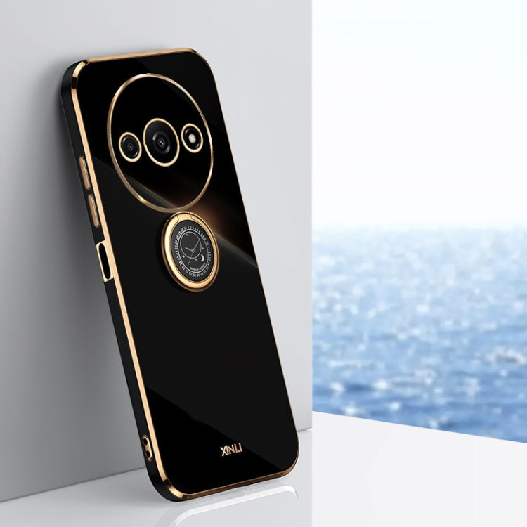 For Xiaomi Redmi A3 XINLI Straight Edge 6D Electroplate TPU Phone Case with Ring Holder(Black)