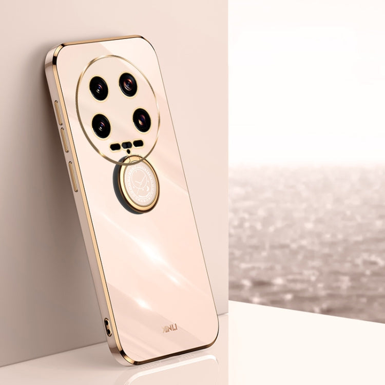 For Xiaomi 14 Ultra 5G XINLI Straight Edge 6D Electroplate TPU Phone Case with Ring Holder(Pink)