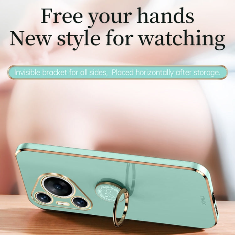 For Huawei Pura 70 Pro / Pura 70 Pro+ XINLI Straight 6D Plating Gold Edge TPU Shockproof Case with Ring Holder(Mint Green)