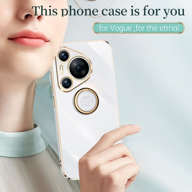 For Huawei Pura 70 Pro / Pura 70 Pro+ XINLI Straight 6D Plating Gold Edge TPU Shockproof Case with Ring Holder(Black)