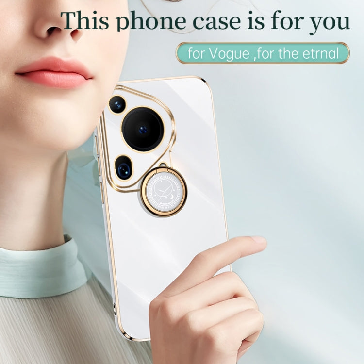 For Huawei Pura 70 Ultra XINLI Straight 6D Plating Gold Edge TPU Shockproof Case with Ring Holder(Mint Green)