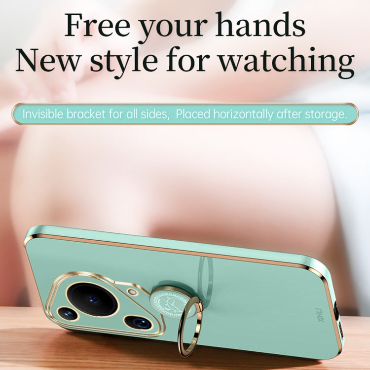 For Huawei Pura 70 Ultra XINLI Straight 6D Plating Gold Edge TPU Shockproof Case with Ring Holder(Mint Green)
