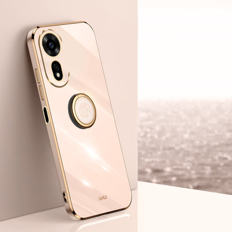 For Huawei Nova 12 SE XINLI Straight 6D Plating Gold Edge TPU Shockproof Case with Ring Holder(Pink)