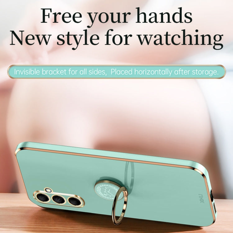 For Samsung Galaxy F15 5G XINLI Straight Edge 6D Electroplate TPU Phone Case with Ring Holder(Celestial Blue)