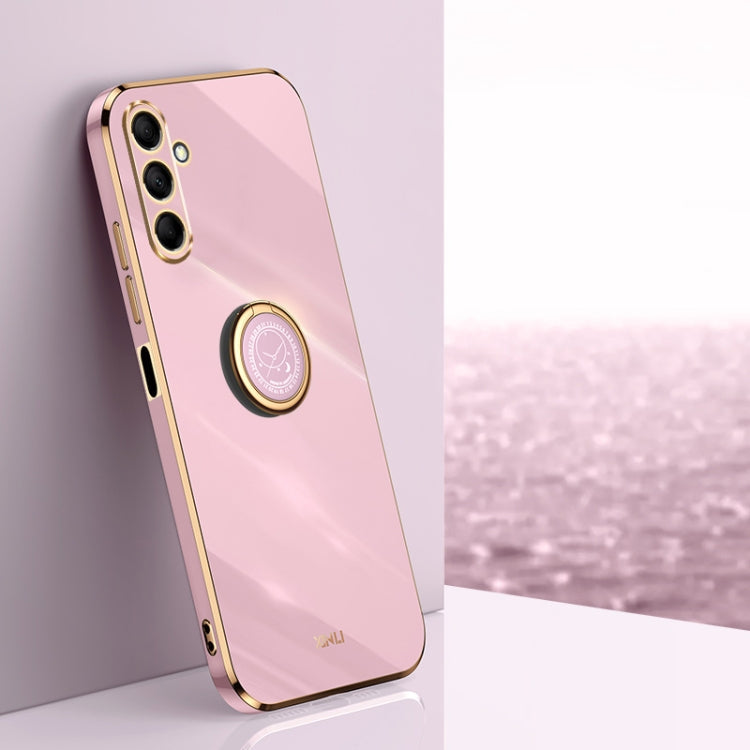 For Samsung Galaxy F15 5G XINLI Straight Edge 6D Electroplate TPU Phone Case with Ring Holder(Cherry Purple)