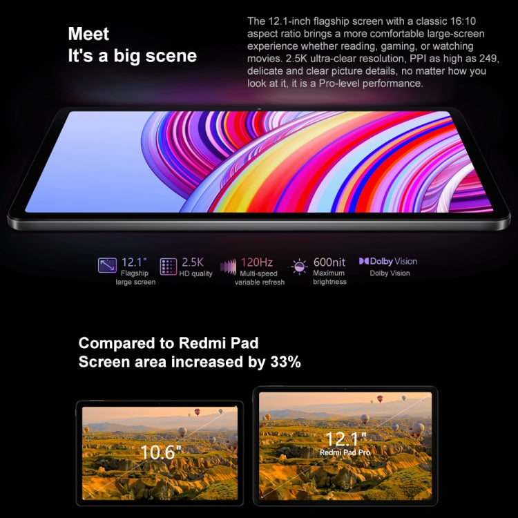 Xiaomi Redmi Pad Pro 12.1 inch Tablet PC, 8GB+256GB, HyperOS Qualcomm Snapdragon 7s Gen2 Octa Core, 10000mAh Battery(Cyan)