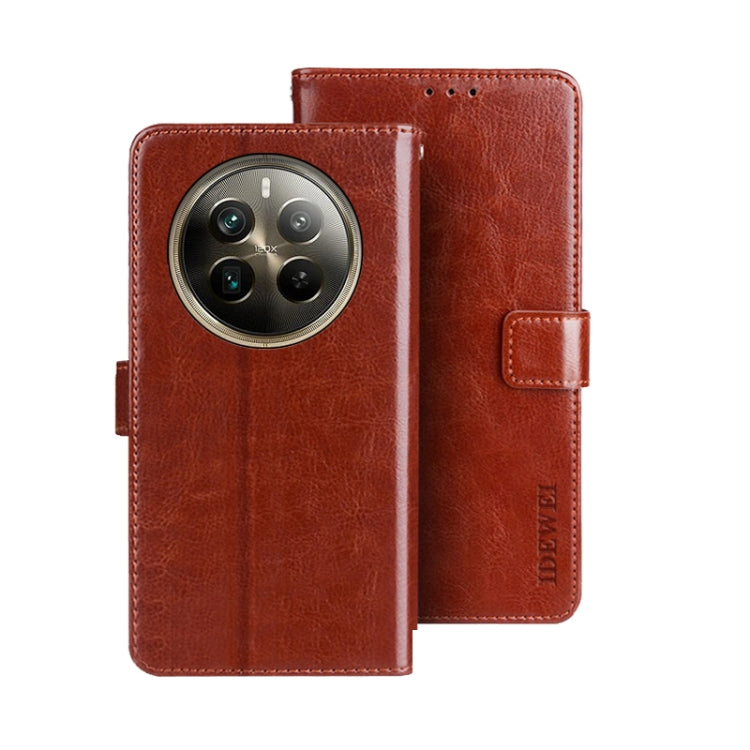 For Realme 12 Pro+ idewei Crazy Horse Texture Leather Phone Case(Brown)