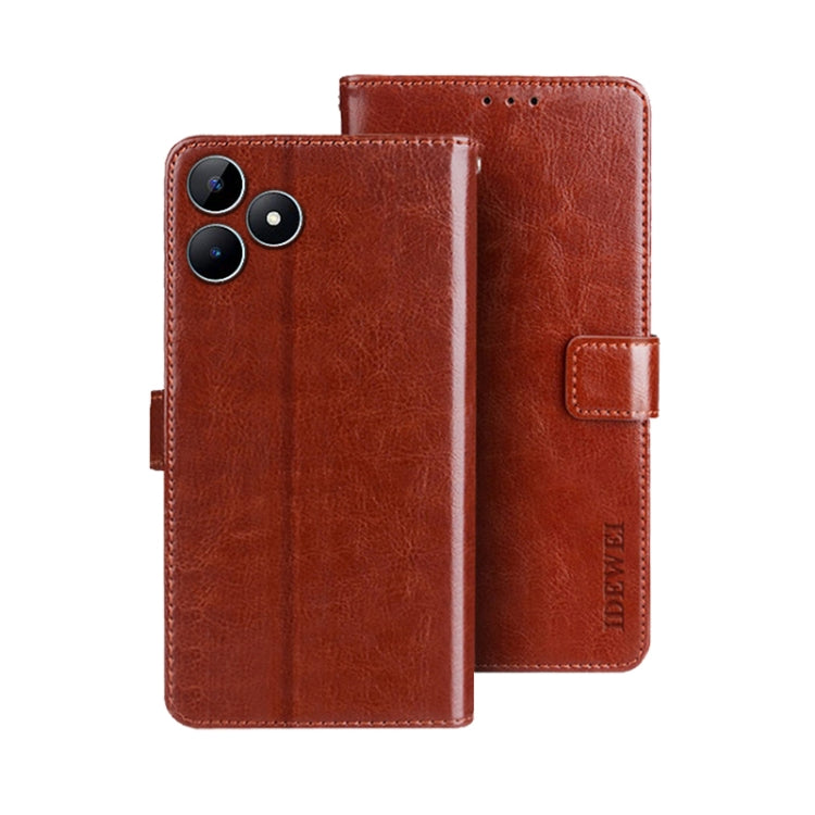 For Realme Note 50 idewei Crazy Horse Texture Leather Phone Case(Brown)