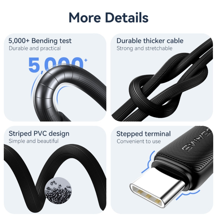 USAMS US-SJ693 USB to USB-C / Type-C 3A Striped Fast Charge Data Cable, Length:2m(Blue)