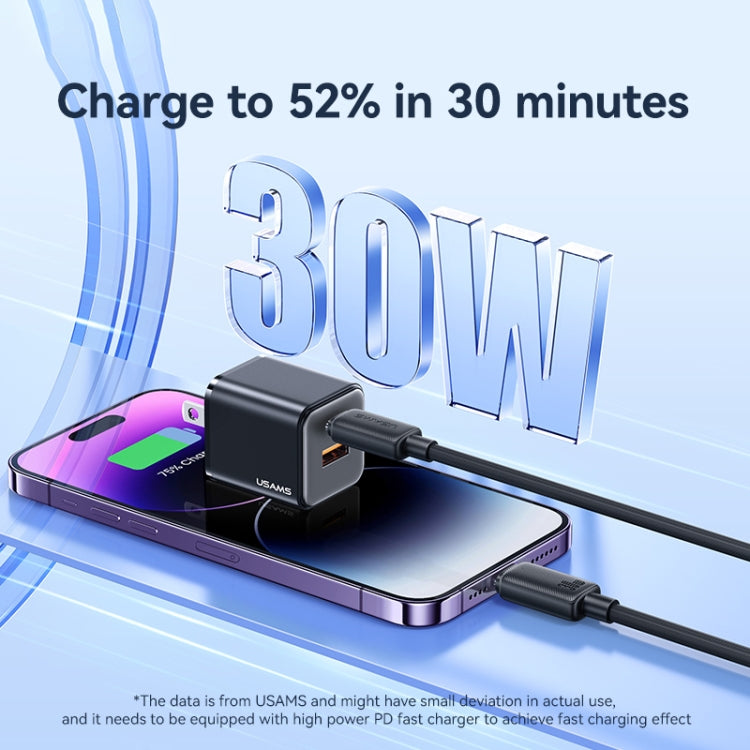 USAMS US-SJ692 USB-C / Type-C to 8 Pin 30W Striped Fast Charge Data Cable, Length:1m(White)