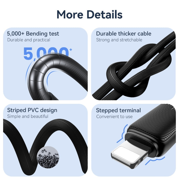 USAMS US-SJ697 USB-C / Type-C to 8 Pin 30W Striped Fast Charge Data Cable, Length:2m(Black)