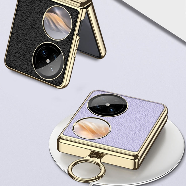 For Huawei Pocket 2 GKK Electroplated Leather Phone Case with Ring(Grey)
