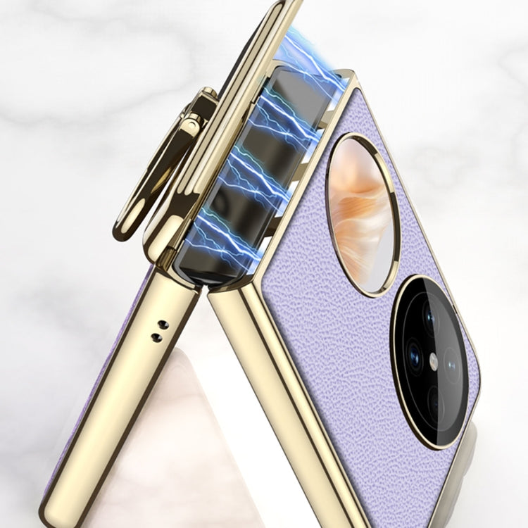 For Huawei Pocket 2 GKK Electroplated Leather Phone Case with Ring(Black)