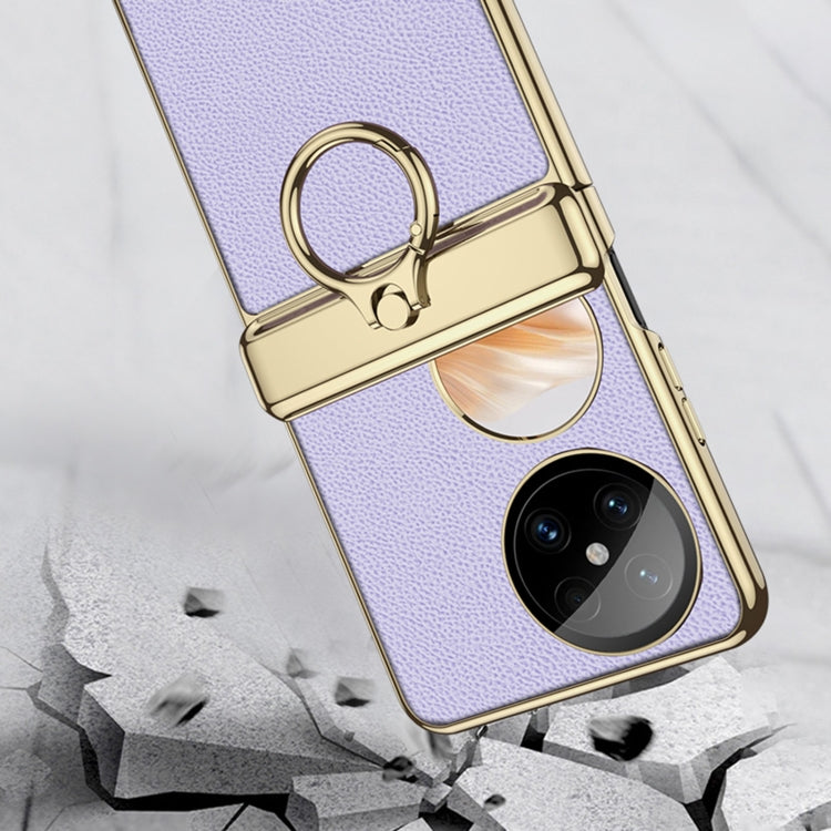 For Huawei Pocket 2 GKK Electroplated Leather Phone Case with Ring(Black)