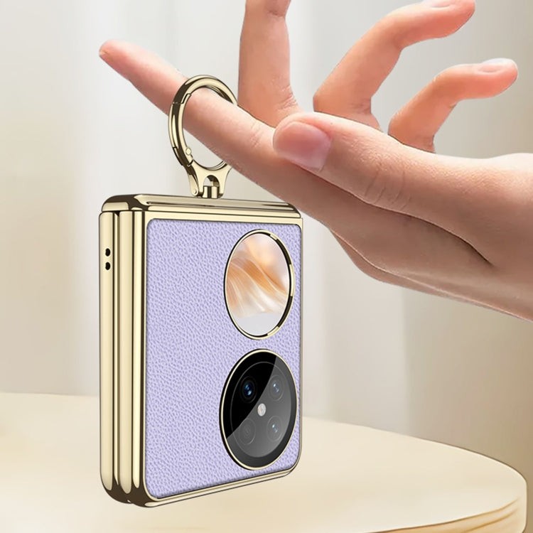 For Huawei Pocket 2 GKK Electroplated Leather Phone Case with Ring(White)
