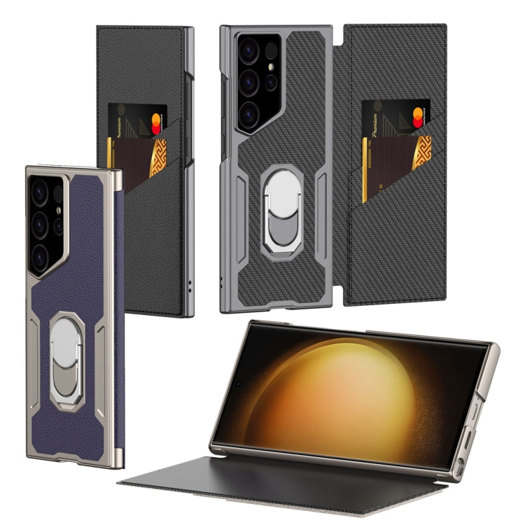 For Samsung Galaxy S23 Ultra 5G GKK Armor Flip Leather Phone Case, Without Pen(Carbon Fiber Texture)