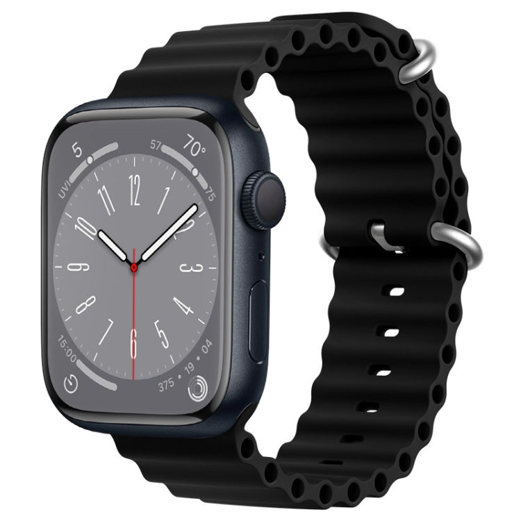 For Apple Watch Series 8 45mm ZGA Ocean Silicone Watch Band(Black)